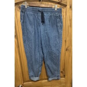 Talbots MP‎ Petite Chambray Jogger Pants Blue Elastic Waist Drawstring Denim